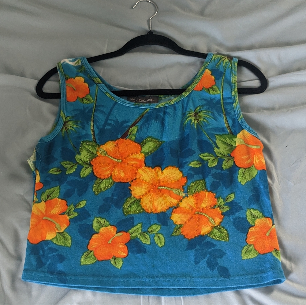Vintage Hibiscus Print Crop Top